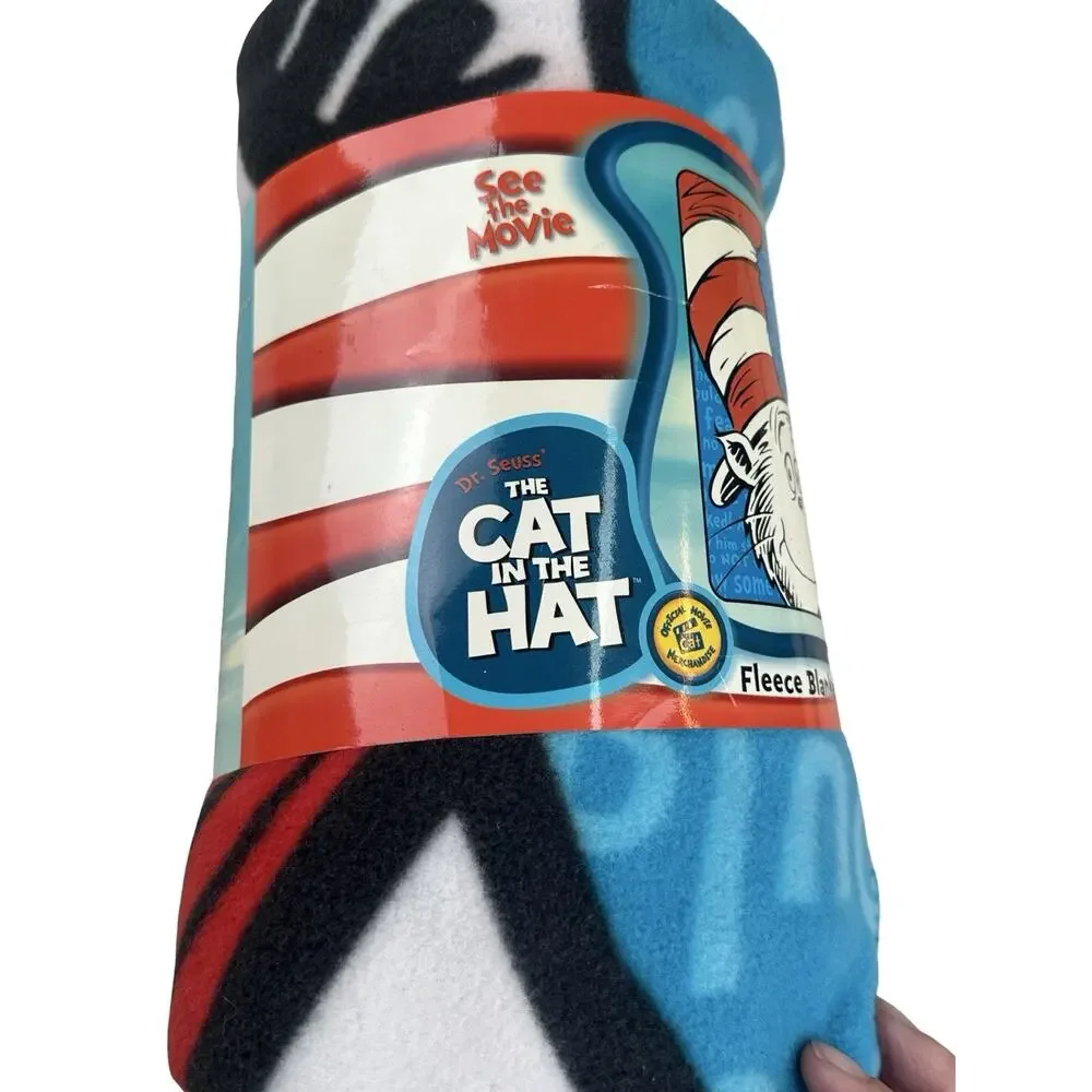 2003 Dr Seuss Cat in the Hat Movie Fleece Blanket Throw 50x60 NEW